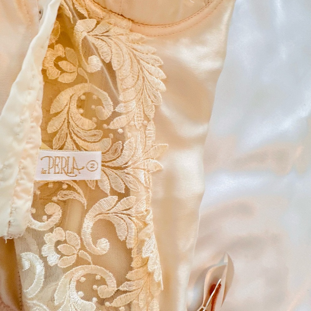 La Perla Gold label Elegant Ivory Cream Lace Bustier with garters #032 - Picture 9 of 10
